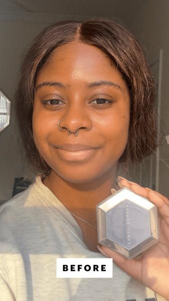 Curry before applying the Fenty Diamond Bomb AllOver Diamond Veil