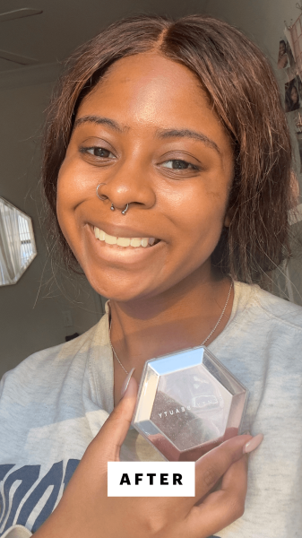 Curry after applying the Fenty Diamond Bomb AllOver Diamond Veil